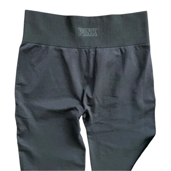 Victoria's Secret Pink Seamless Lot 2 Leggings size L gray black stretch yoga - Picture 2 of 6